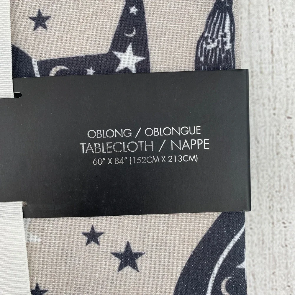 Christian Lacroix Tablecloth 60x84 Taupe Halloween Witch Hat Broom Star Metallic